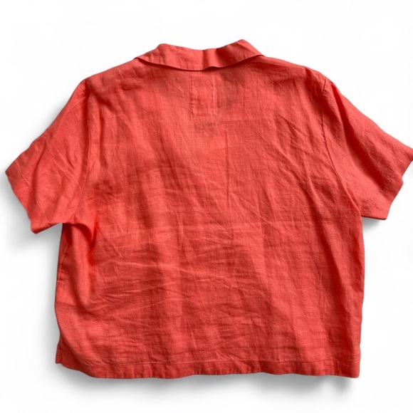 Calypso St Barth Coral Red 100% Linen Blouse Tie Front Short Sleeve Top M Boho - Picture 2 of 5